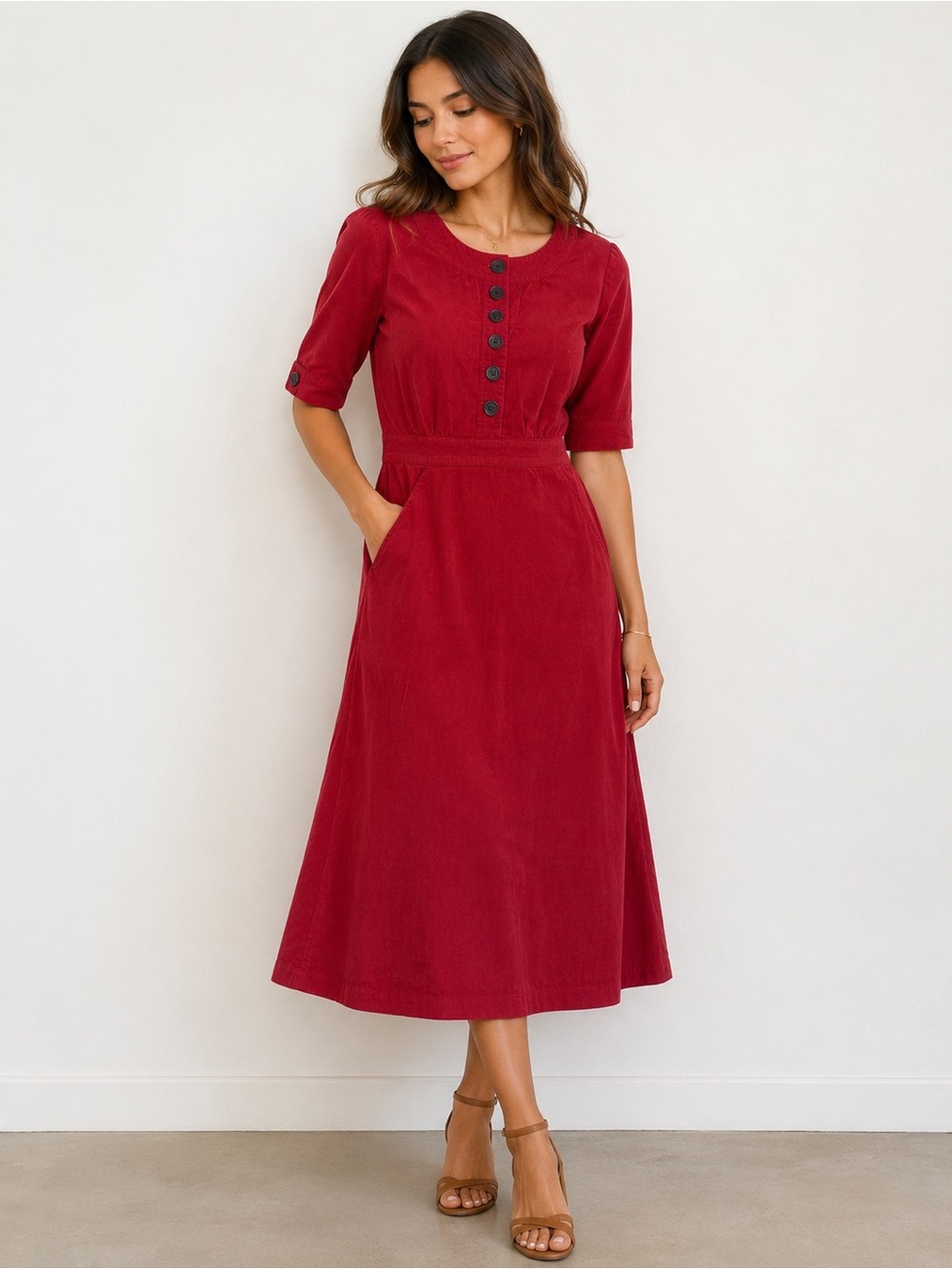 J. Crew Crimson Button-Front Midi Dress